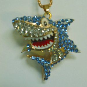 Betsey Johnson Blue Shark Rhinestone Necklace